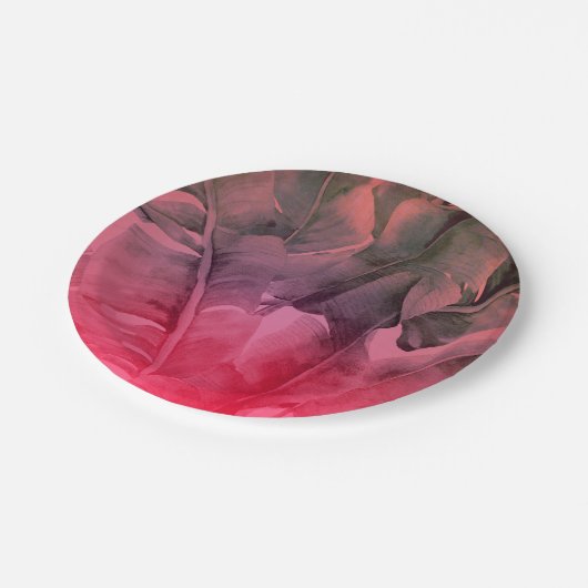 Pink Tropical Summer Palm Leaves Luau Party Papieren Bordje (Gekanteld)