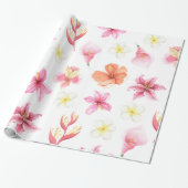 Pink Tropical Watercolor Floral Pattern Cadeaupapier (Uitgerold)