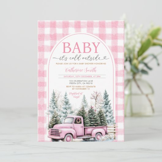 Pink Truck Baby Het is koud buiten Baby shower Kaart (Staand voorkant)