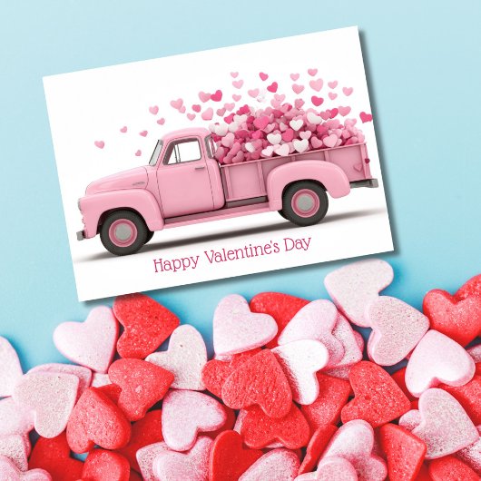 Pink Truck with Hearts Valentine`s Day Card Kaart
