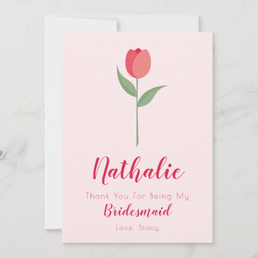 Pink Tulip Bridesmaid Thank You Card Kaart (Achterkant)