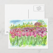 Pink Tulip Fields Waterverf Bewegende Aankondiging Briefkaart (Voorkant / Achterkant)