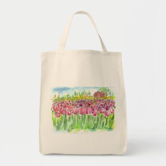 Pink Tulip Fields Waterverf Tote Bag (Voorkant)