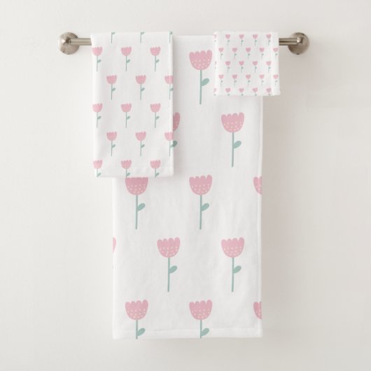 Pink Tulip Floral Minimalistisch Eenvoudig meisje Bad Handdoek (Insitu)