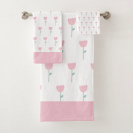 Pink Tulip Floral Minimalistisch Eenvoudig meisje Bad Handdoek