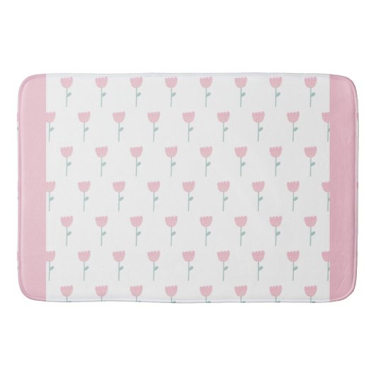 Pink Tulip Floral Minimalistisch Eenvoudig meisje Badmat (Voorkant)