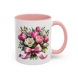 Pink Tulip Floral Mug Cute Gift Mok