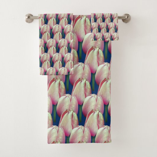 Pink Tulip Flowers Patroon Bad Handdoek (Insitu)