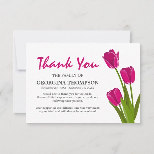 Pink Tulip Funeral Bedankkaart (Voorkant)