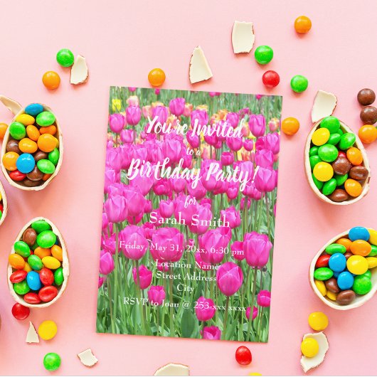 Pink Tulip Garden Floral Birthday Kaart