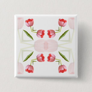 Pink Tulip Kaleidoscope Patroon Vierkante Button 5,1 Cm