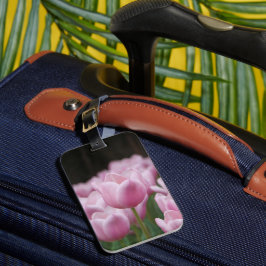 Pink tulip luggage tag bagagelabel