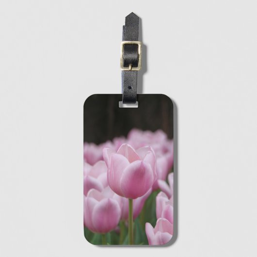 Pink tulip luggage tag bagagelabel (Voorkant (verticaal))