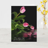 Pink Tulip reflectie in watervernietiging Kaart (Gele Bloem)