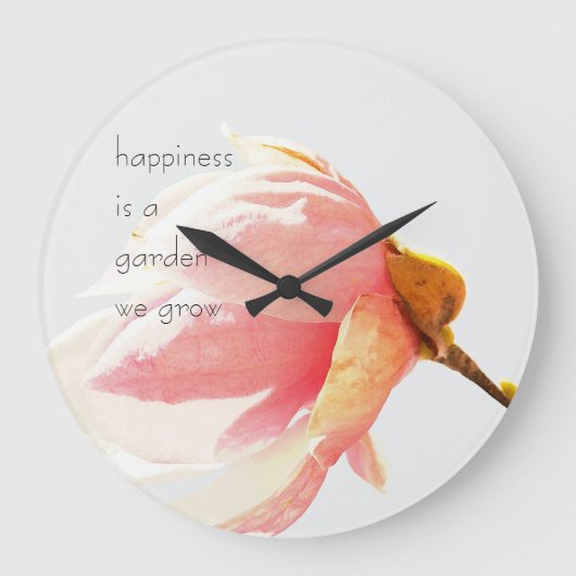 Pink Tulip Tree Flower with Happiness Quote Grote Klok (Voorkant)