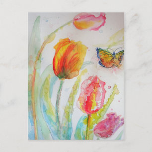 Pink Tulip Tulips Floral Waterverf Briefkaart