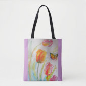 Pink Tulip Tulips Floral Waterverf Canvas tas (Voorkant)