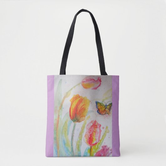 Pink Tulip Tulips Floral Waterverf Canvas tas (Voorkant)