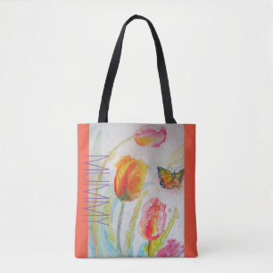 Pink Tulip Tulips Floral Waterverf Mummy Mum Tote Bag
