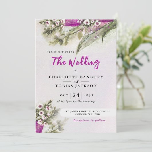 Pink Tulip Waterverf Floral Wedding Kaart (Staand voorkant)