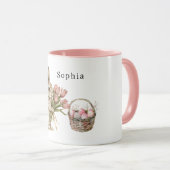 Pink Tulips Bunny Rabbit Easter Eggs Basket Mok (Voorkant rechts)