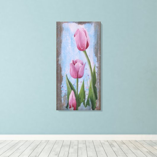 Pink Tulips  Canvas Afdruk (Insitu (Houten vloer))