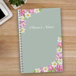 Pink Tulips & Daffodils Spring Flowers Notebook Notitieboek