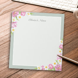Pink Tulips & Daffodils Spring Flowers Notepad Notitieblok