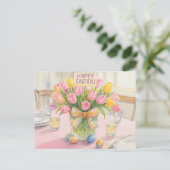 Pink Tulips Happy Easter  Briefkaart (Staand voorkant)