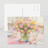 Pink Tulips Happy Easter  Briefkaart (Voorkant / Achterkant)
