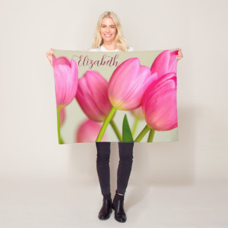 Pink Tulips Personalize Fleece Deken