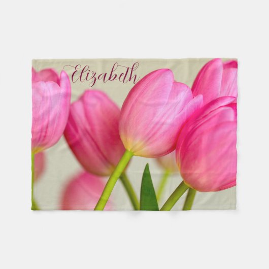 Pink Tulips Personalize Fleece Deken (Voorkant (Horizontaal))