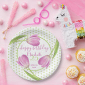 Pink tulips Spring Elegant Floral Paasdag Papieren Bordje (Feest)