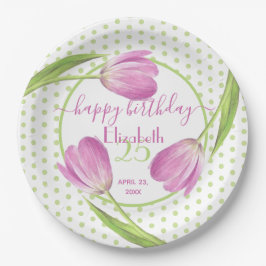 Pink tulips Spring Elegant Floral Paasdag Papieren Bordje