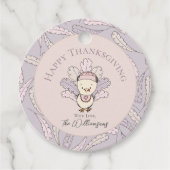 Pink Turkey & Feathers Happy Thanksgiving Gift Lab Bedankjes Labels (Voorkant)
