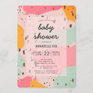 Pink Turquoise Abstract Baby shower Uitnodiging