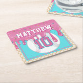 Pink & Turquoise Baseball Drip Birthday Party Kartonnen Onderzetters (Schuin)