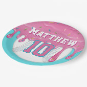 Pink & Turquoise Baseball Drip Birthday Party Papieren Bordje (Gekanteld)