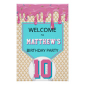 Pink Turquoise Baseball Drip Birthday Welcome Sign Perfect Poster (Voorkant)