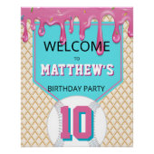 Pink Turquoise Baseball Drip Birthday Welcome Sign Perfect Poster (Voorkant)