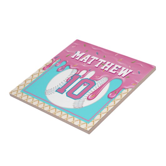 Pink & Turquoise Baseball Drip Tegeltje (Zijkant)