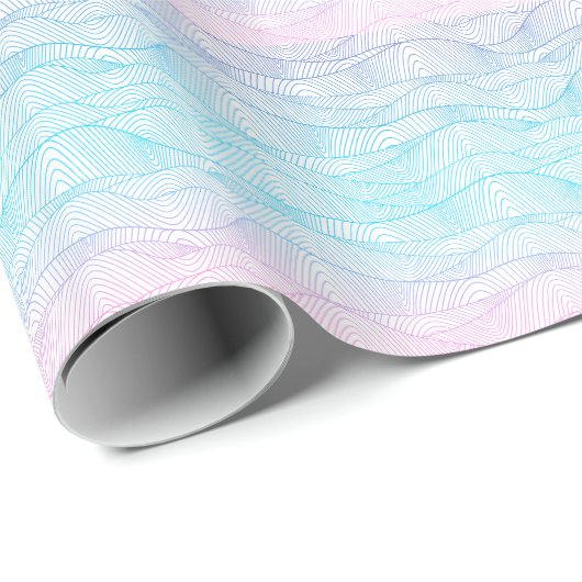 Pink Turquoise & Blue Stylied Water Waves Pattern Cadeaupapier (Rol Hoek)