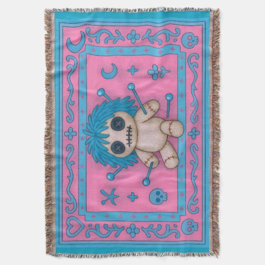 Pink + Turquoise Blue Voodoo Doll Deken (Voorkant Verticaal)