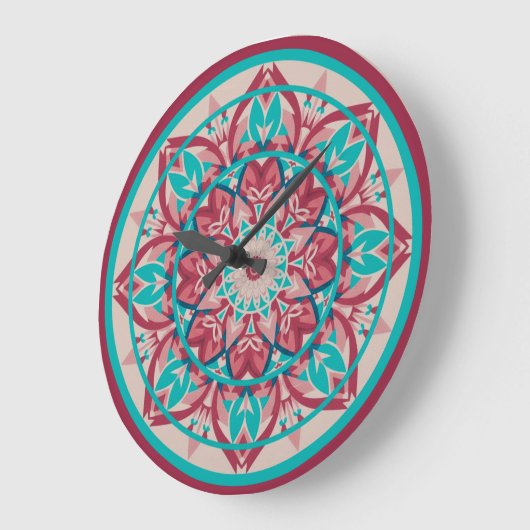 Pink & Turquoise Boho Mandala  Large Clock Grote Klok (Hoek)
