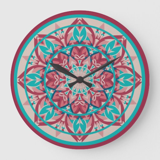 Pink & Turquoise Boho Mandala  Large Clock Grote Klok (Voorkant)