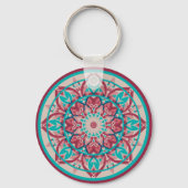 Pink & Turquoise Boho Mandala  Sleutelhanger (Achterkant)