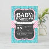 Pink Turquoise Chalkboard Floral Baby shower Kaart (Staand voorkant)