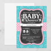 Pink Turquoise Chalkboard Floral Baby shower Kaart (Voorkant / Achterkant)