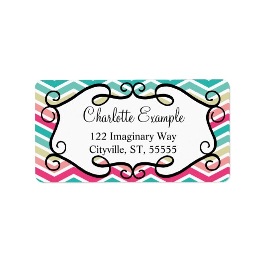 Pink Turquoise Chevron Custom Etiket (Voorkant)