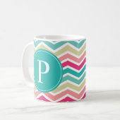 Pink Turquoise Chevron Monogram Koffiemok (Voorkant links)